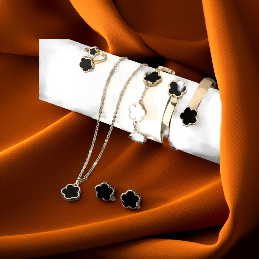 5Pcs/Set Jewelry Stainless Steel Five Leaf Clover 316L Bracelets For Women Elegance French Niche Necklaces Bracelets Earrings