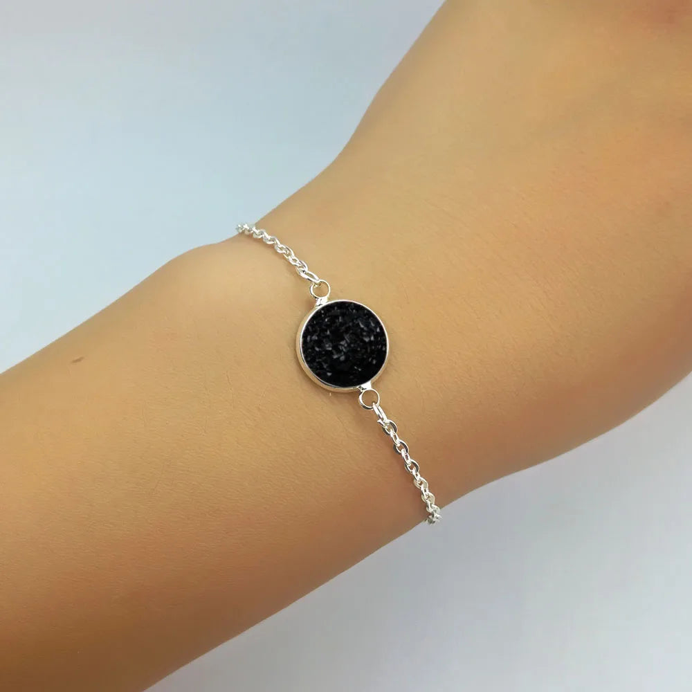 New Charm Stainless Steel Hand Bracelets Bangles for Women Round Rhinestone Linked Chain Bracelet Wrist  Accessories