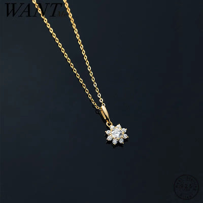 925 Sterling Silver Elegant Romantic Sunflower Zircon Clavicle Necklace
