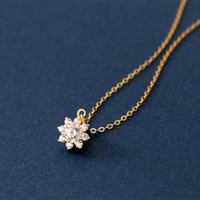 925 Sterling Silver Elegant Romantic Sunflower Zircon Clavicle Necklace
