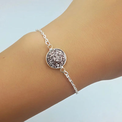 New Charm Stainless Steel Hand Bracelets Bangles for Women Round Rhinestone Linked Chain Bracelet Wrist  Accessories