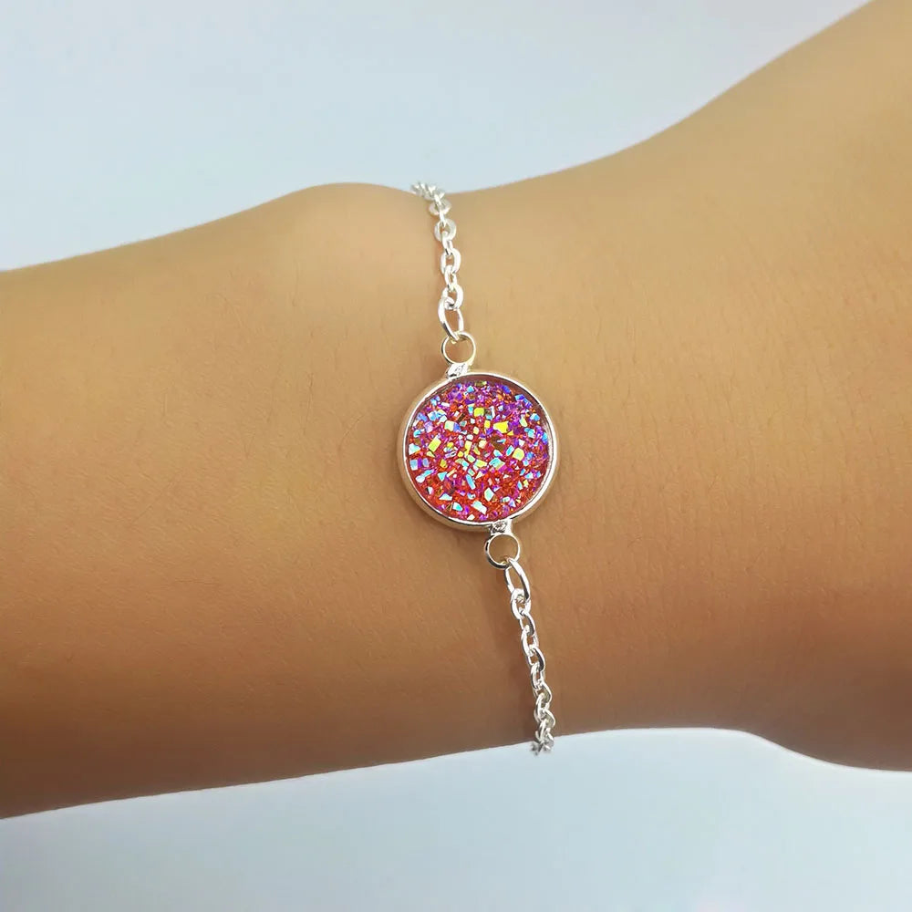 New Charm Stainless Steel Hand Bracelets Bangles for Women Round Rhinestone Linked Chain Bracelet Wrist  Accessories