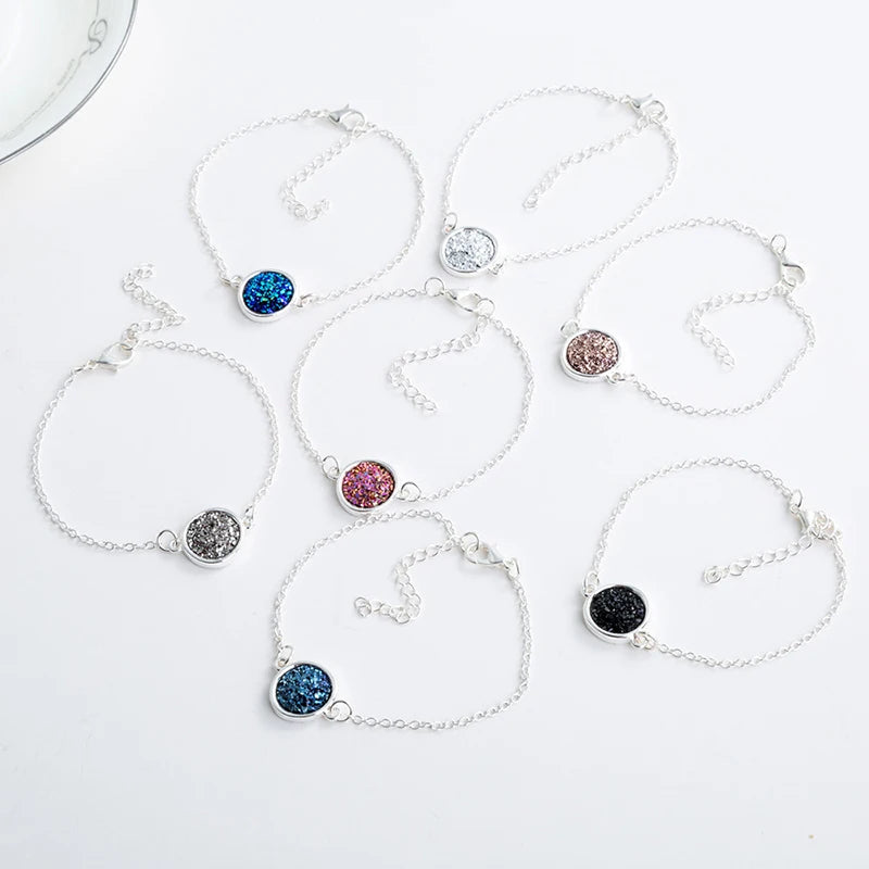 New Charm Stainless Steel Hand Bracelets Bangles for Women Round Rhinestone Linked Chain Bracelet Wrist  Accessories