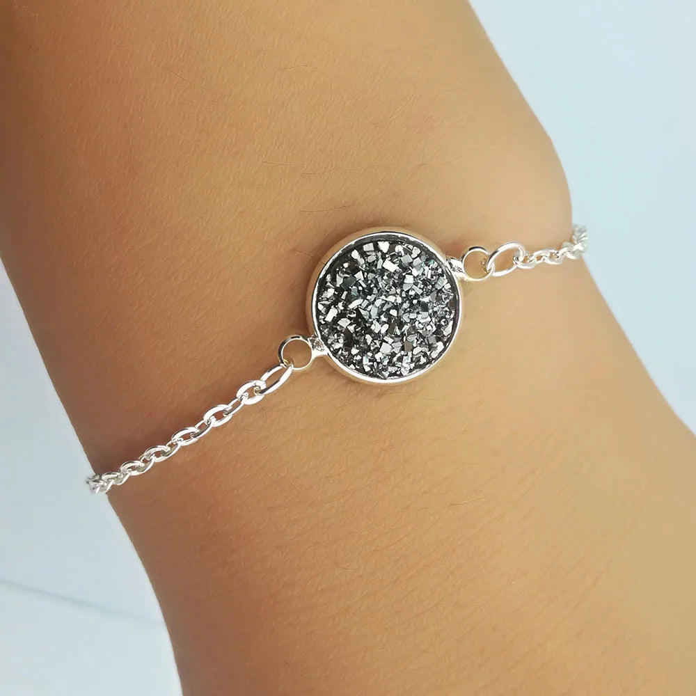 New Charm Stainless Steel Hand Bracelets Bangles for Women Round Rhinestone Linked Chain Bracelet Wrist  Accessories