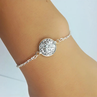 New Charm Stainless Steel Hand Bracelets Bangles for Women Round Rhinestone Linked Chain Bracelet Wrist  Accessories