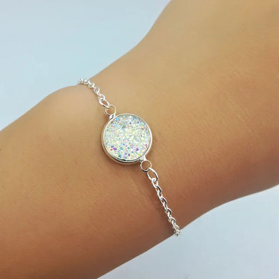 New Charm Stainless Steel Hand Bracelets Bangles for Women Round Rhinestone Linked Chain Bracelet Wrist  Accessories