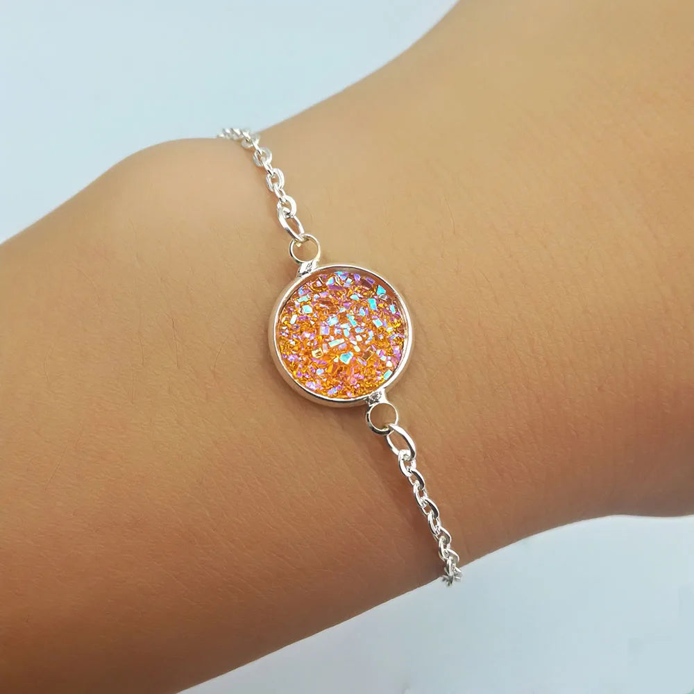 New Charm Stainless Steel Hand Bracelets Bangles for Women Round Rhinestone Linked Chain Bracelet Wrist  Accessories