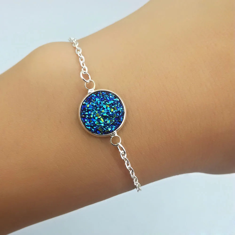 New Charm Stainless Steel Hand Bracelets Bangles for Women Round Rhinestone Linked Chain Bracelet Wrist  Accessories