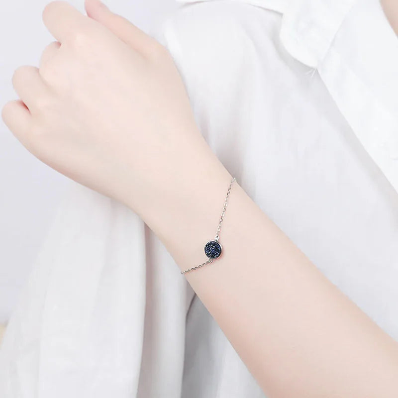 New Charm Stainless Steel Hand Bracelets Bangles for Women Round Rhinestone Linked Chain Bracelet Wrist  Accessories