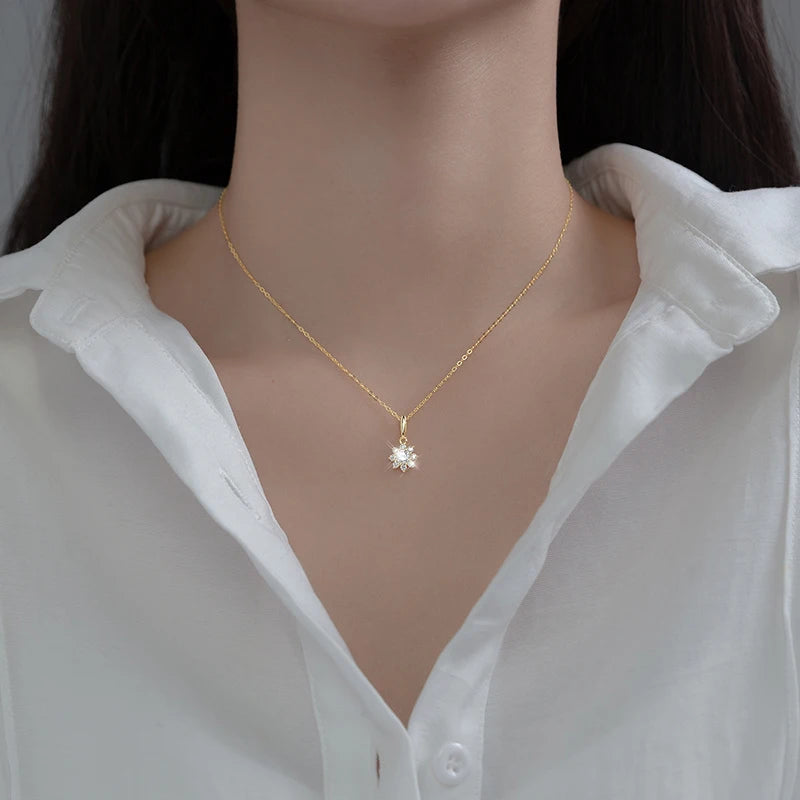 925 Sterling Silver Elegant Romantic Sunflower Zircon Clavicle Necklace
