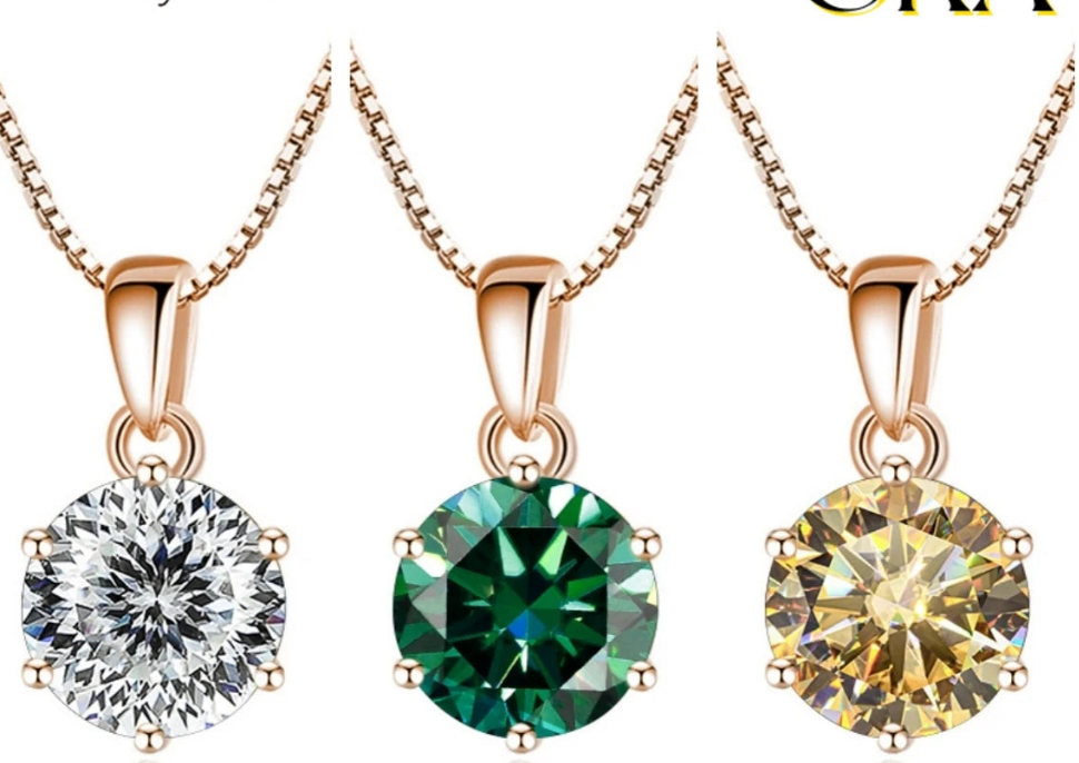 Trend  6.5mm 1.0 Carat D Moissanite Necklaces Rose Gold Plated Pendant Original Real S925 Silver Chain Jewelry For Women