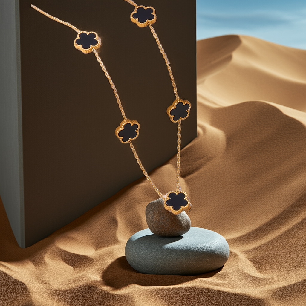 14K Gold Plated Stainless Steel Necklace Woman Five Leaf Petals Double Sided Necklaces for Women Pendant Flower Clover Jewelry