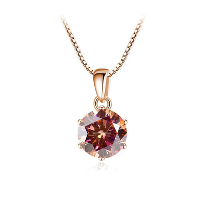 Trend  6.5mm 1.0 Carat D Moissanite Necklaces Rose Gold Plated Pendant Original Real S925 Silver Chain Jewelry For Women