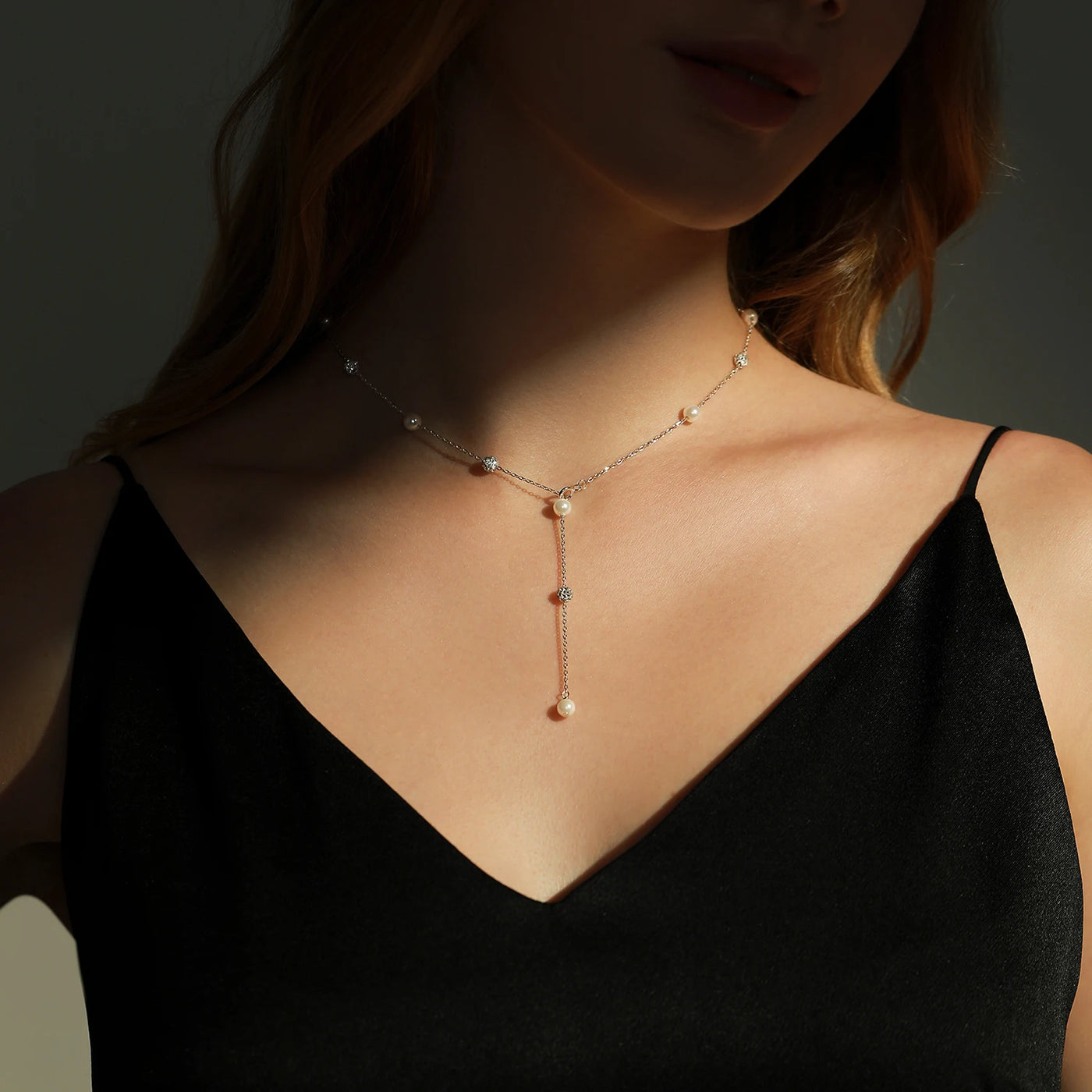 925 Sterling Silber Zirkonia Kugelkette Luxus Glänzende Y-Form Halskette