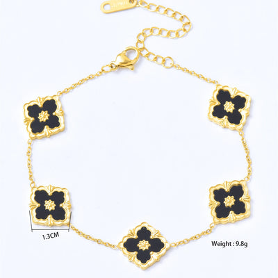 Vintage Elegant Stainless Steel 18K Gold Plated Clover Hypoallergenic Waterproof Necklace Bracelet Earrings Women'S Jewelry Set