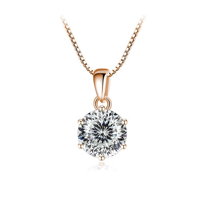 Trend  6.5mm 1.0 Carat D Moissanite Necklaces Rose Gold Plated Pendant Original Real S925 Silver Chain Jewelry For Women