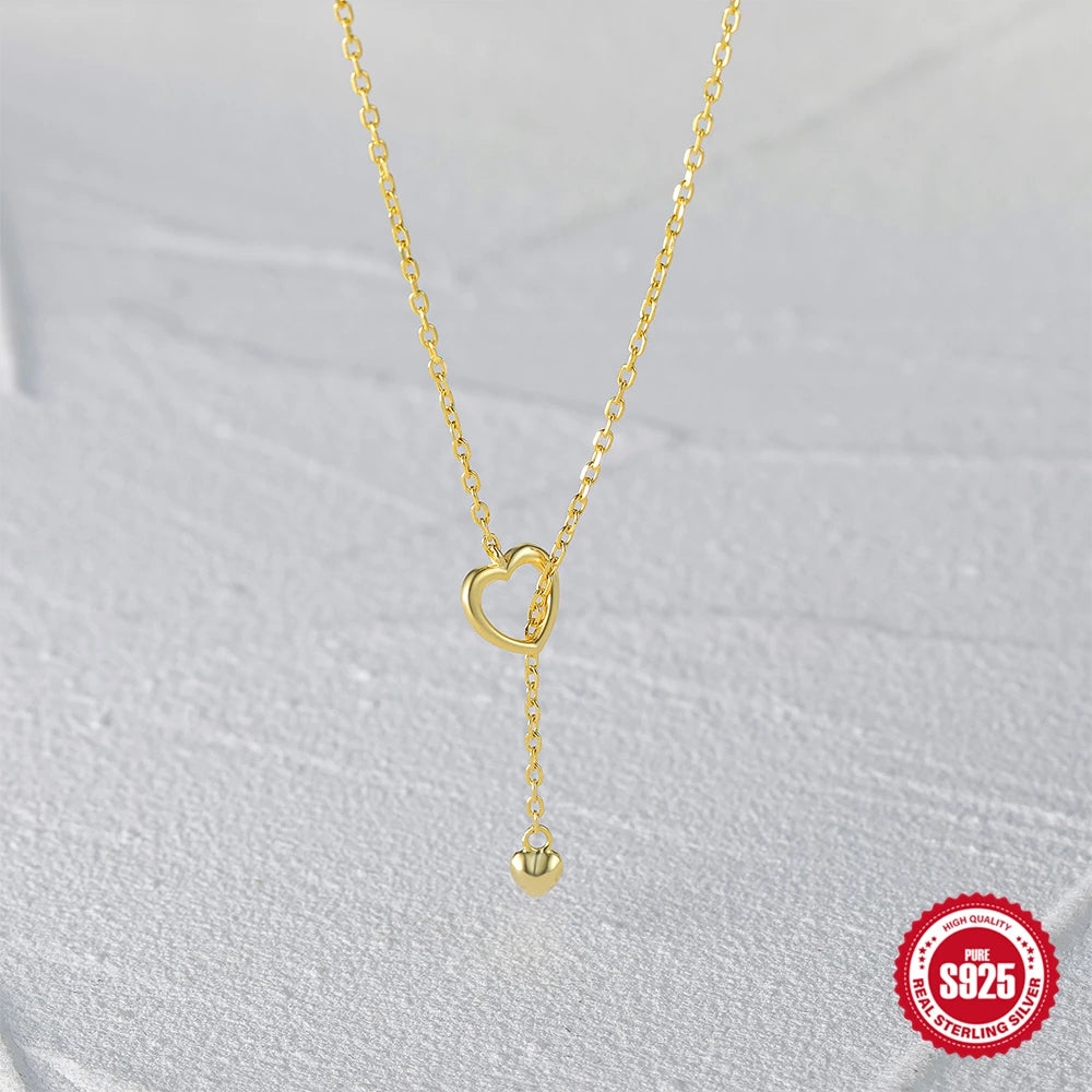 925 Sterling Silber verstellbare Kette Herz Anhänger Charm Zirkon Halskette Tropfen Choker größenverstellbar Frauen Mädchen Sexy edler Schmuck