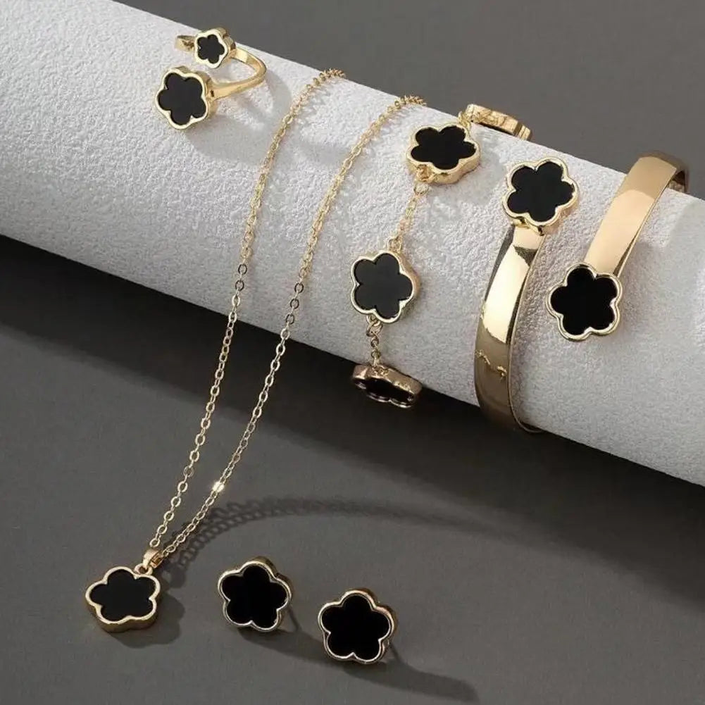 5Pcs/Set Jewelry Stainless Steel Five Leaf Clover 316L Bracelets For Women Elegance French Niche Necklaces Bracelets Earrings