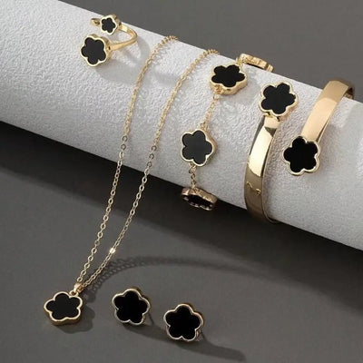 5Pcs/Set Jewelry Stainless Steel Five Leaf Clover 316L Bracelets For Women Elegance French Niche Necklaces Bracelets Earrings