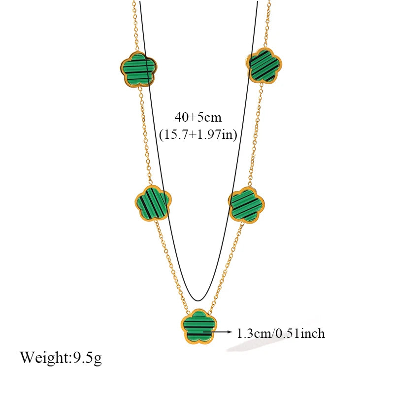 EILIECK 316L Stainless Steel Green Flower Five Clover Necklace Bracelet Earrings 18K Gold Plated Jewelry Set For Women Girl Gift