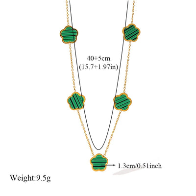 EILIECK 316L Stainless Steel Green Flower Five Clover Necklace Bracelet Earrings 18K Gold Plated Jewelry Set For Women Girl Gift