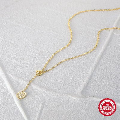 925 Sterling Silber verstellbare Kette Herz Anhänger Charm Zirkon Halskette Tropfen Choker größenverstellbar Frauen Mädchen Sexy edler Schmuck