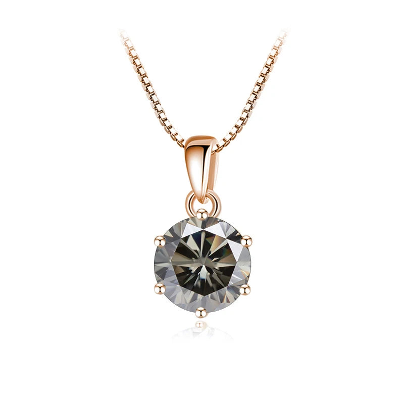 Trend  6.5mm 1.0 Carat D Moissanite Necklaces Rose Gold Plated Pendant Original Real S925 Silver Chain Jewelry For Women