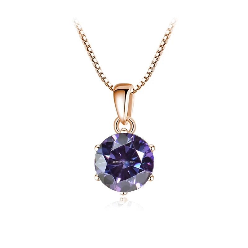 Trend  6.5mm 1.0 Carat D Moissanite Necklaces Rose Gold Plated Pendant Original Real S925 Silver Chain Jewelry For Women