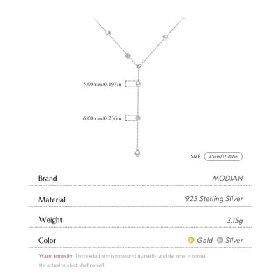 925 Sterling Silber Zirkonia Kugelkette Luxus Glänzende Y-Form Halskette