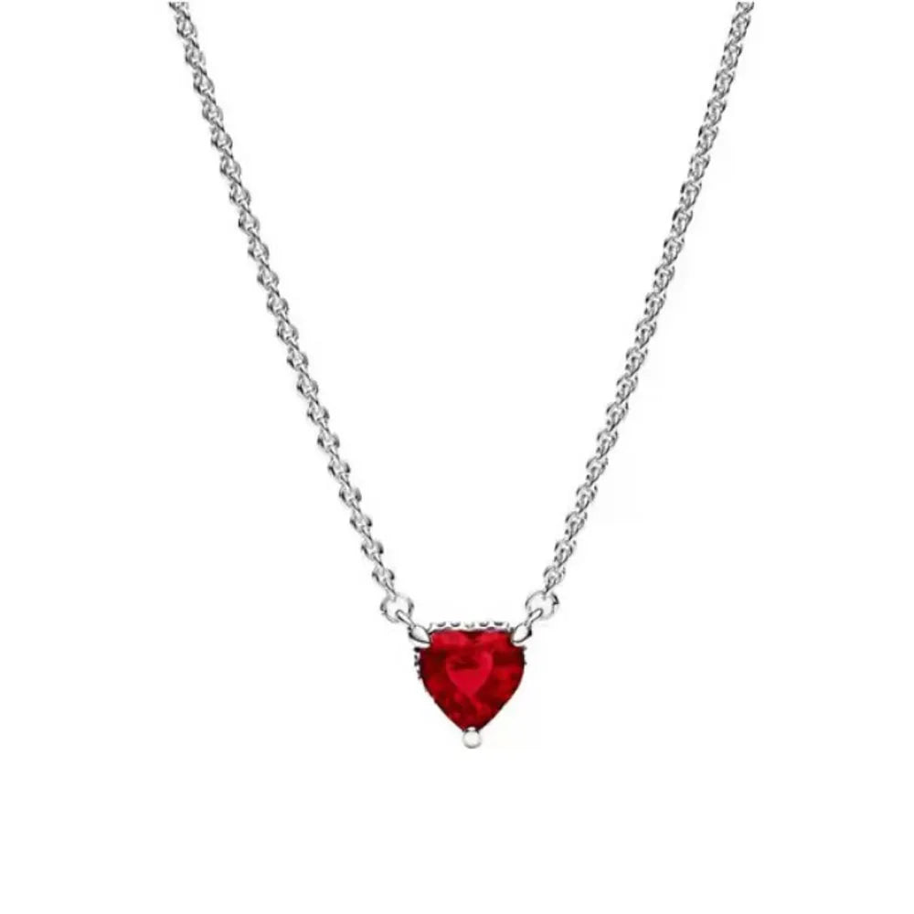 New 925 Silver Red, Pink, Heart-Shaped Necklace Suitable For European Women's Valentine's Day, Mother's Day, Anniversaries Gifts