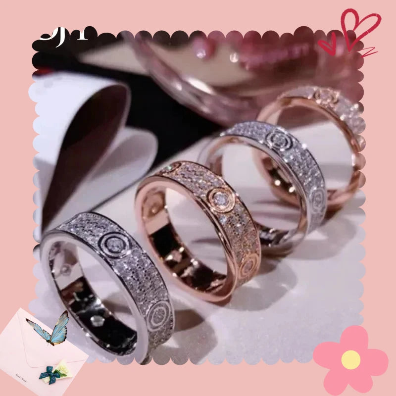 925 Sterling Silber Breite Version Drei Reihen Moissanite Diamant Verlobungsring  Gelbgold Ringe