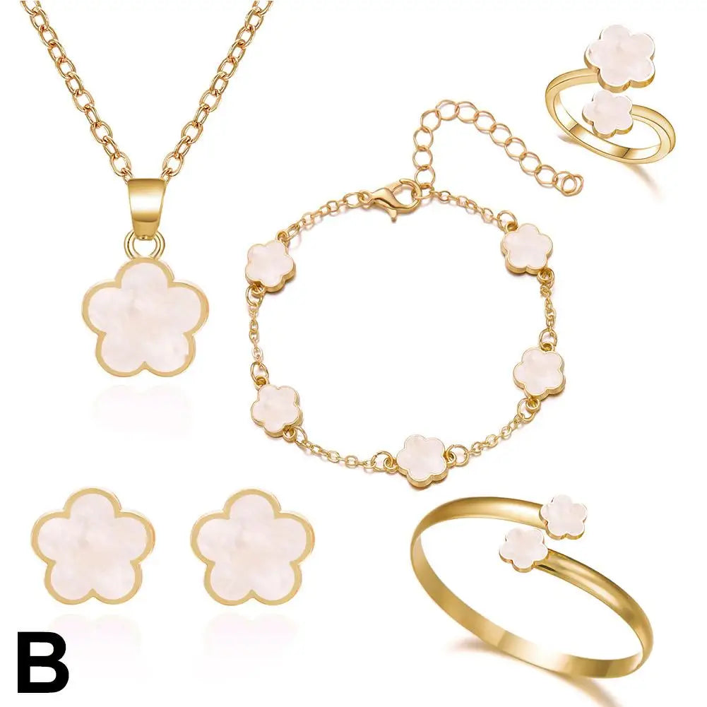 5Pcs/Set Jewelry Stainless Steel Five Leaf Clover 316L Bracelets For Women Elegance French Niche Necklaces Bracelets Earrings