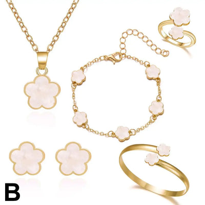 5Pcs/Set Jewelry Stainless Steel Five Leaf Clover 316L Bracelets For Women Elegance French Niche Necklaces Bracelets Earrings