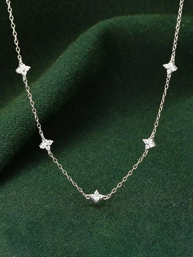 925 Sterling Silver  Classic Flower Zircon Necklace For Women Anniversary High Quality Fine Jewelry