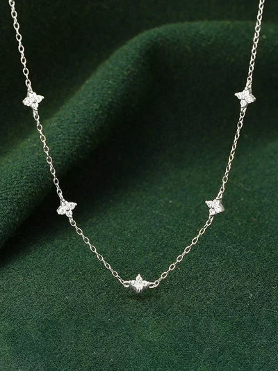 925 Sterling Silver  Classic Flower Zircon Necklace For Women Anniversary High Quality Fine Jewelry