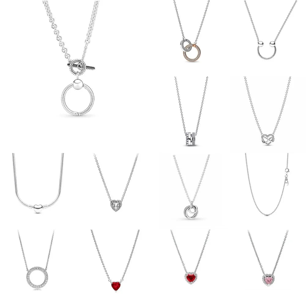 New 925 Silver Red, Pink, Heart-Shaped Necklace Suitable For European Women's Valentine's Day, Mother's Day, Anniversaries Gifts