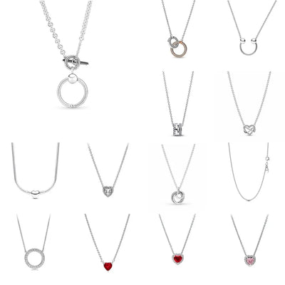 New 925 Silver Red, Pink, Heart-Shaped Necklace Suitable For European Women's Valentine's Day, Mother's Day, Anniversaries Gifts