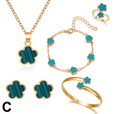 5Pcs/Set Jewelry Stainless Steel Five Leaf Clover 316L Bracelets For Women Elegance French Niche Necklaces Bracelets Earrings