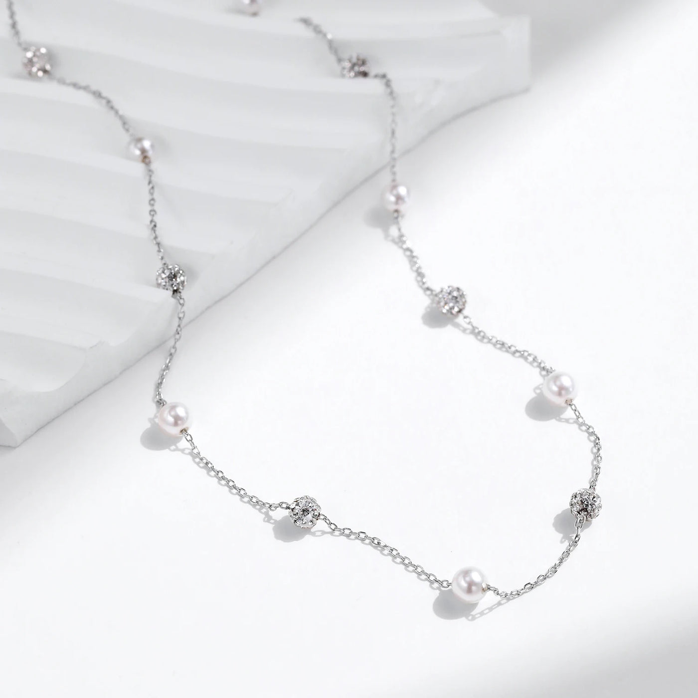 925 Sterling Silber Zirkonia Kugelkette Luxus Glänzende Y-Form Halskette