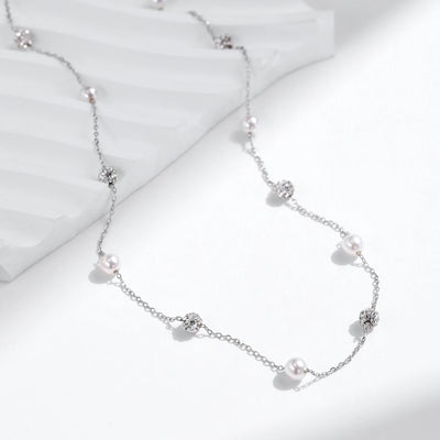 925 Sterling Silber Zirkonia Kugelkette Luxus Glänzende Y-Form Halskette