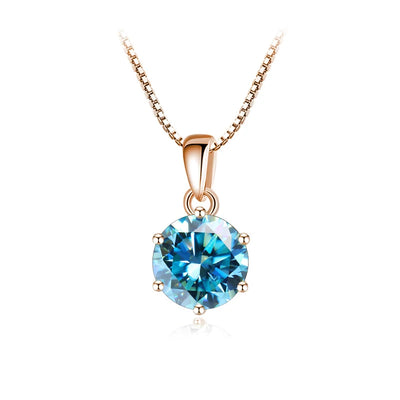 Trend  6.5mm 1.0 Carat D Moissanite Necklaces Rose Gold Plated Pendant Original Real S925 Silver Chain Jewelry For Women