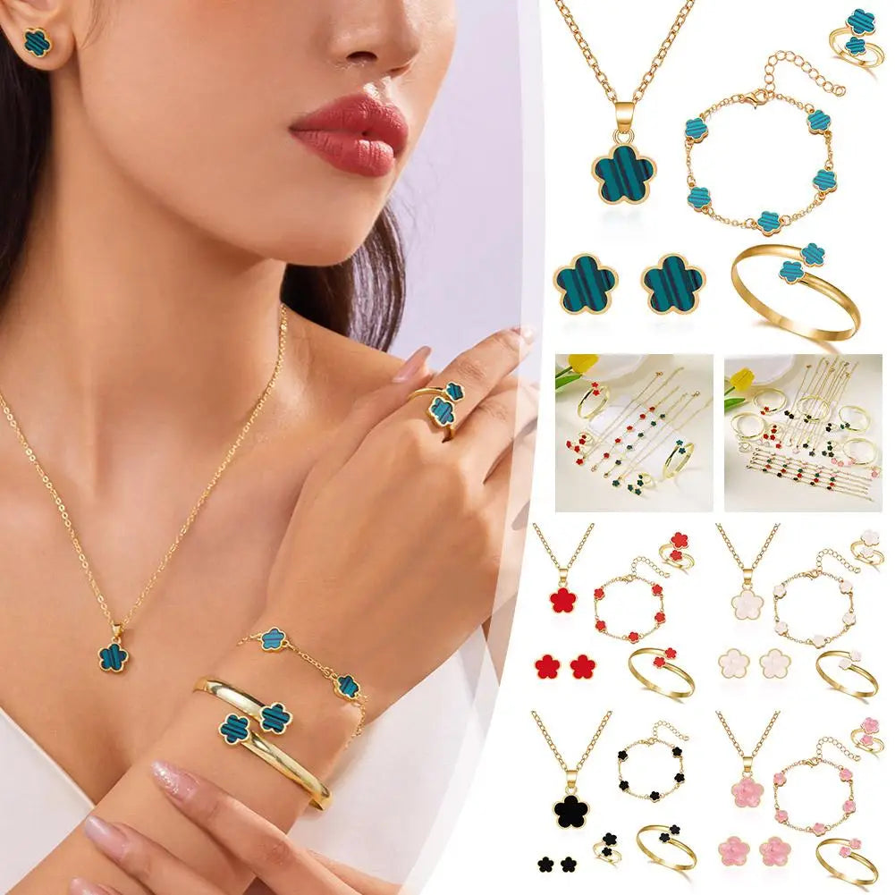 5Pcs/Set Jewelry Stainless Steel Five Leaf Clover 316L Bracelets For Women Elegance French Niche Necklaces Bracelets Earrings