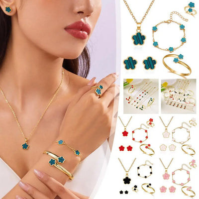 5Pcs/Set Jewelry Stainless Steel Five Leaf Clover 316L Bracelets For Women Elegance French Niche Necklaces Bracelets Earrings