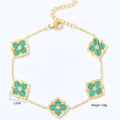 Vintage Elegant Stainless Steel 18K Gold Plated Clover Hypoallergenic Waterproof Necklace Bracelet Earrings Women'S Jewelry Set