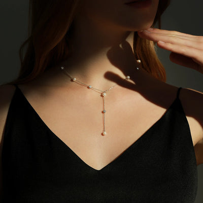 925 Sterling Silber Zirkonia Kugelkette Luxus Glänzende Y-Form Halskette