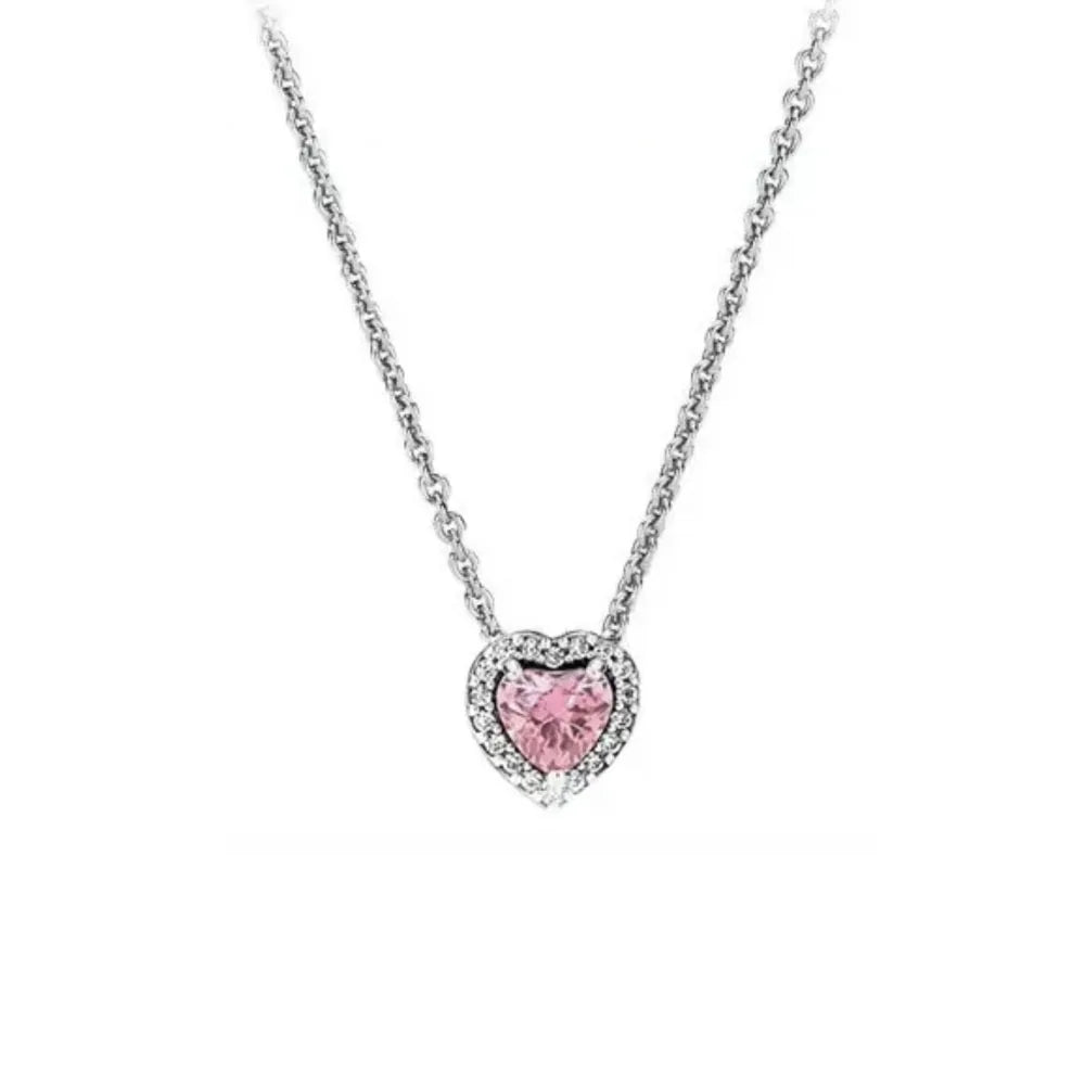 New 925 Silver Red, Pink, Heart-Shaped Necklace Suitable For European Women's Valentine's Day, Mother's Day, Anniversaries Gifts