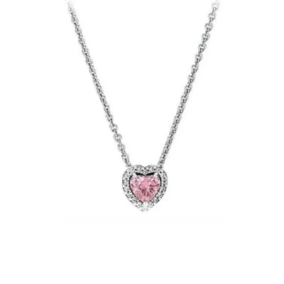 New 925 Silver Red, Pink, Heart-Shaped Necklace Suitable For European Women's Valentine's Day, Mother's Day, Anniversaries Gifts