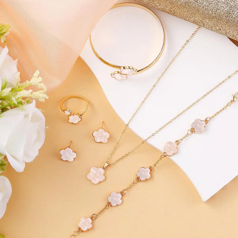 5Pcs/Set Jewelry Stainless Steel Five Leaf Clover 316L Bracelets For Women Elegance French Niche Necklaces Bracelets Earrings