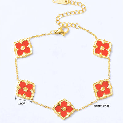 Vintage Elegant Stainless Steel 18K Gold Plated Clover Hypoallergenic Waterproof Necklace Bracelet Earrings Women'S Jewelry Set