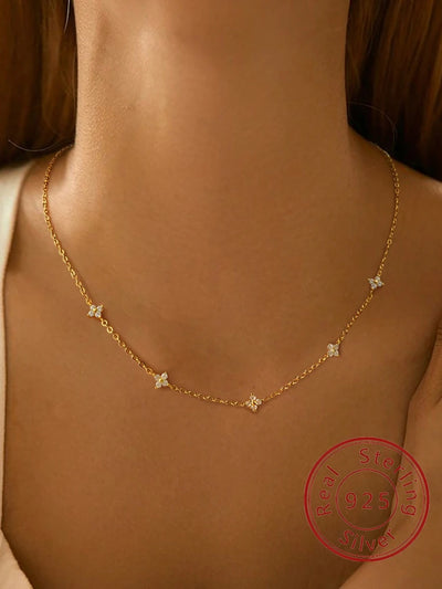 925 Sterling Silver  Classic Flower Zircon Necklace For Women Anniversary High Quality Fine Jewelry